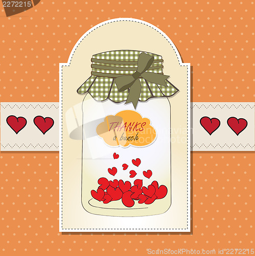 Image of Thank you greeting card with hearts plugged into the jar