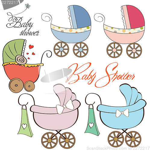 Image of cartoon prams collection on white background