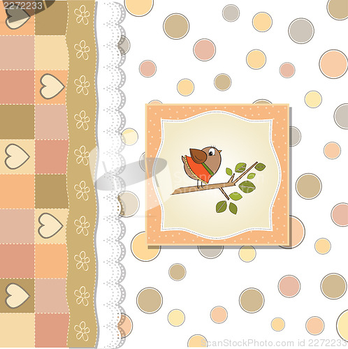 Image of welcome baby card with funny little bird