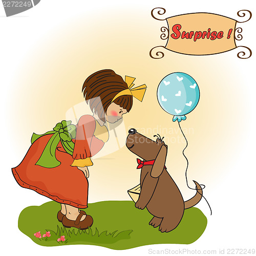 Image of young girl and her dog in a wonderful birthday greeting card