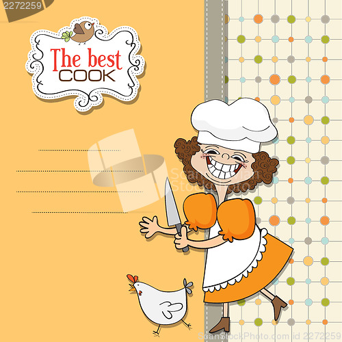 Image of the best cook certificate with funny cook who runs a chicken