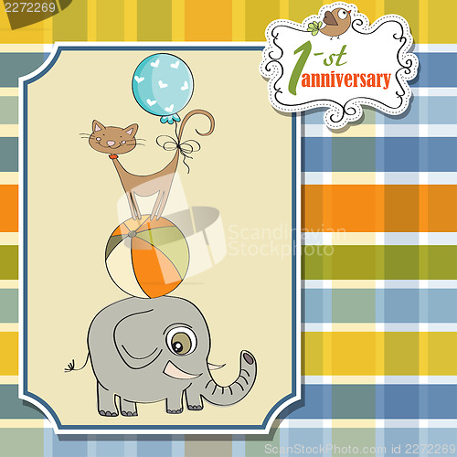 Image of first anniversary card with pyramid of animals