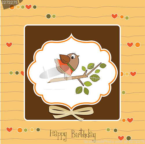 Image of birthday greeting card with funny little bird