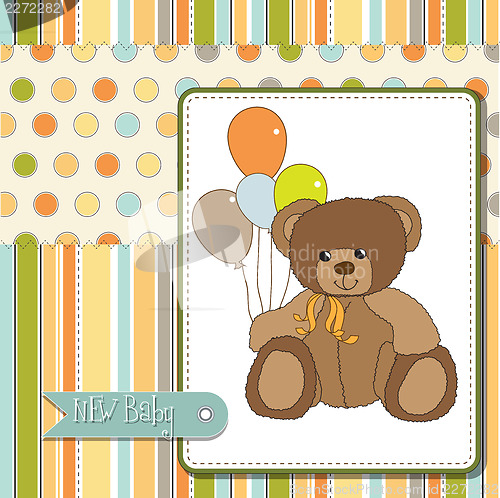 Image of welcome baby card with teddy bear