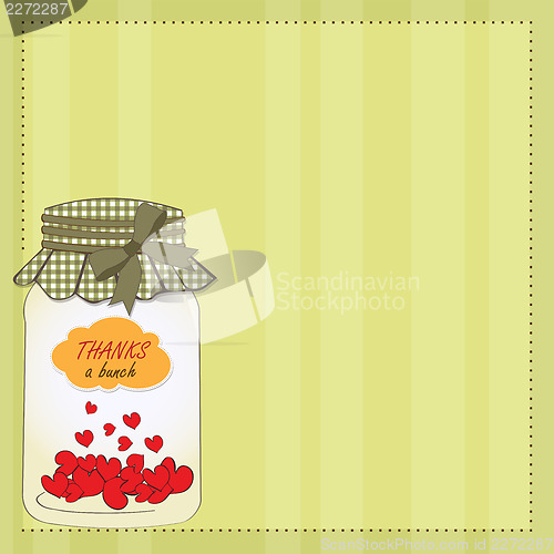 Image of Thank you greeting card with hearts plugged into the jar
