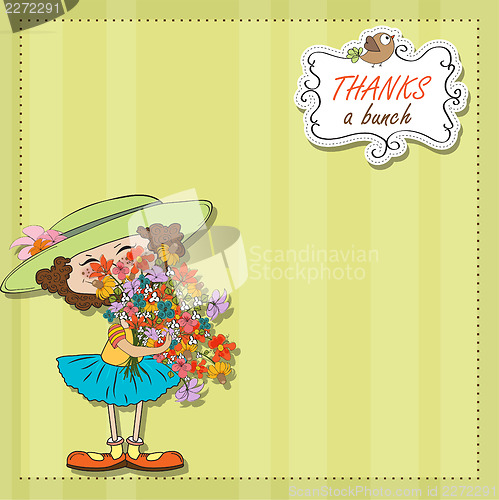 Image of funny girl with a bunch of flowers