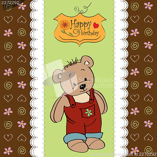 Image of birthday greeting card with teddy bear