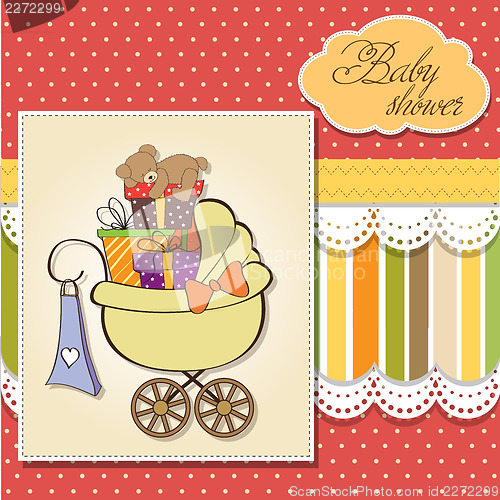 Image of baby shower card with gift boxes