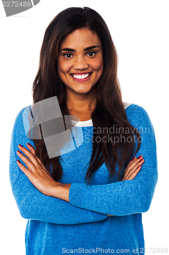 Image of Casual portrait of smiling young female model