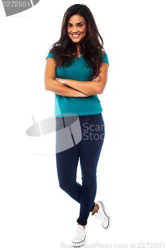 Image of Confident pretty girl posing in style