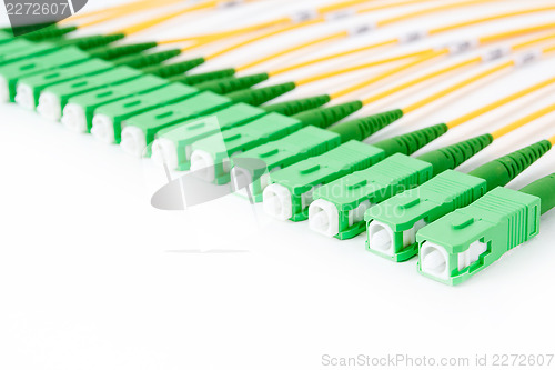 Image of green fiber optic SC connectors