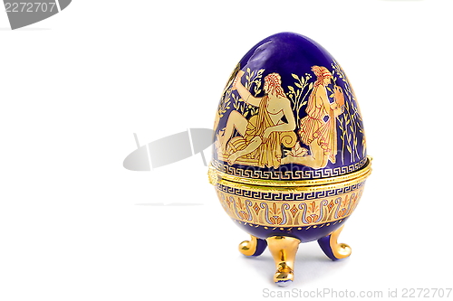 Image of Casket in the form of an Easter egg with an ornament.