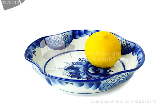 Image of Vase ceramic in Gzhel style for candies and fruit on a white bac