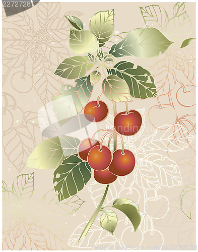 Image of Illustration cherry. Beautiful decorative card  with cherry.