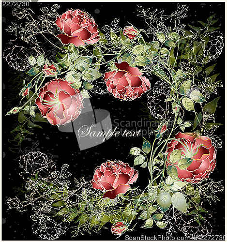 Image of Greeting card with rose. Illustration  roses. Beautiful decorati