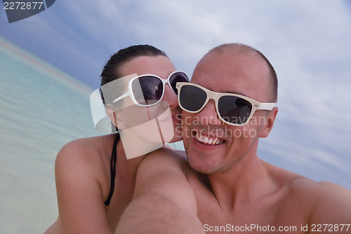 Image of happy young couple have fun on summer
