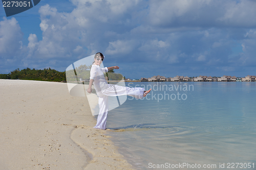 Image of happy young couple have fun on summer