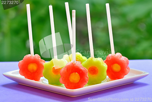 Image of fruit pops of melon and watermelon