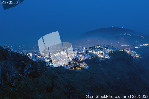 Image of Thira on Santorini at blue night