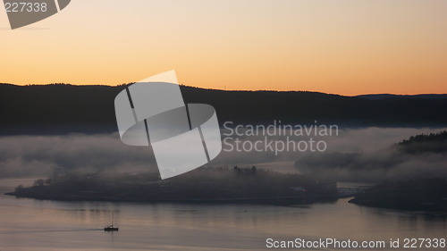 Image of Fjord in winter evening