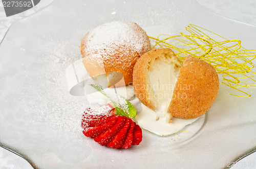 Image of Dessert of ice-cream at biscuit