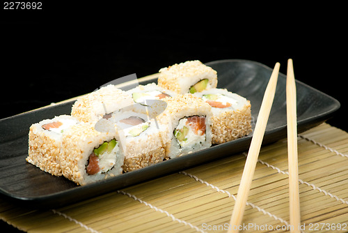 Image of Japanese seafood sushi , roll set