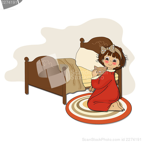 Image of little girl is preparing for sleep