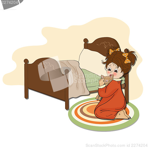 Image of little girl is preparing for sleep