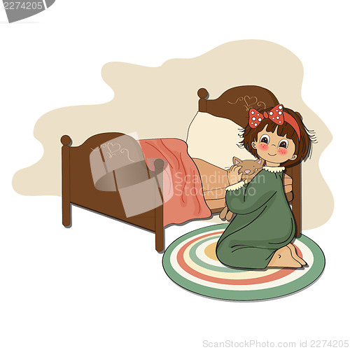 Image of little girl is preparing for sleep