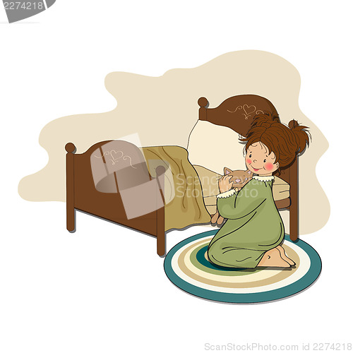 Image of little girl is preparing for sleep