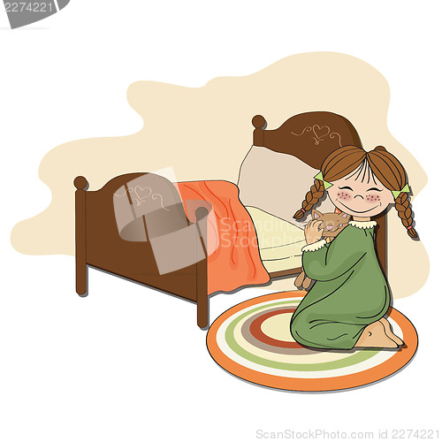 Image of little girl is preparing for sleep