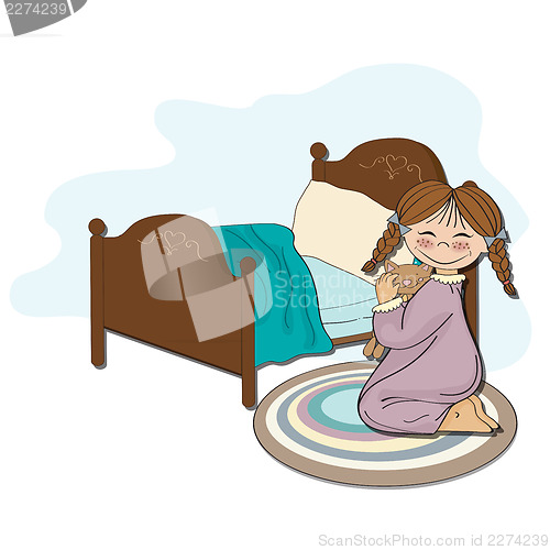 Image of little girl is preparing for sleep