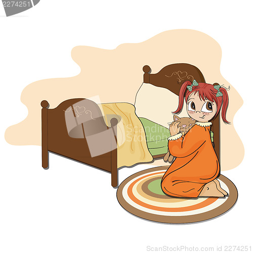 Image of little girl is preparing for sleep