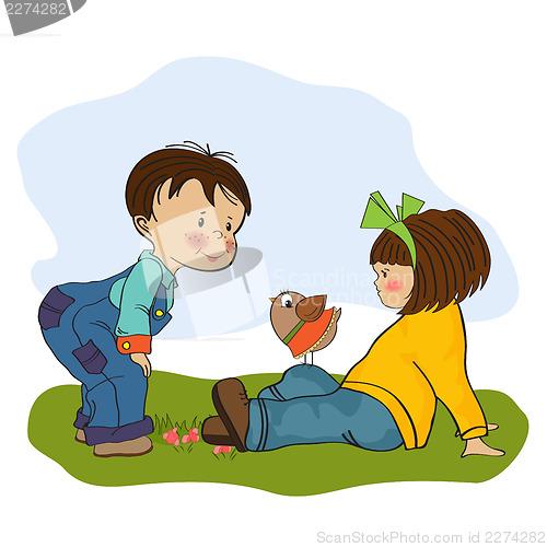Image of little boy playing with a little girl