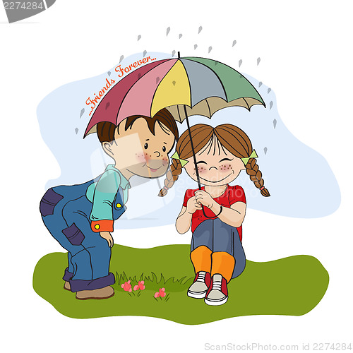 Image of little girl and little boy is best friends