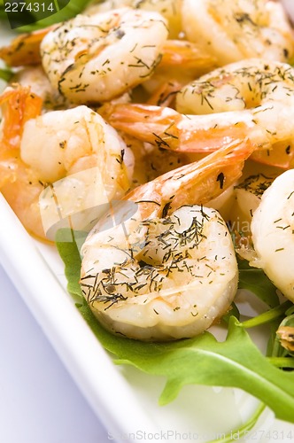 Image of Fresh grilled shrimps on white plate