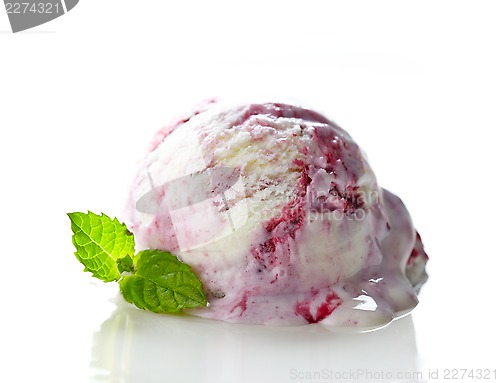 Image of scoop of fruit ice cream on white background