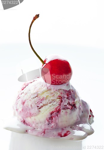 Image of scoop of fruit ice cream on white background