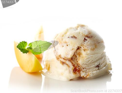 Image of scoop of ice cream on white background