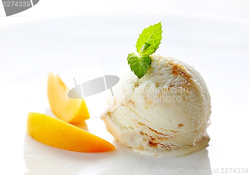 Image of scoop of ice cream on white plate