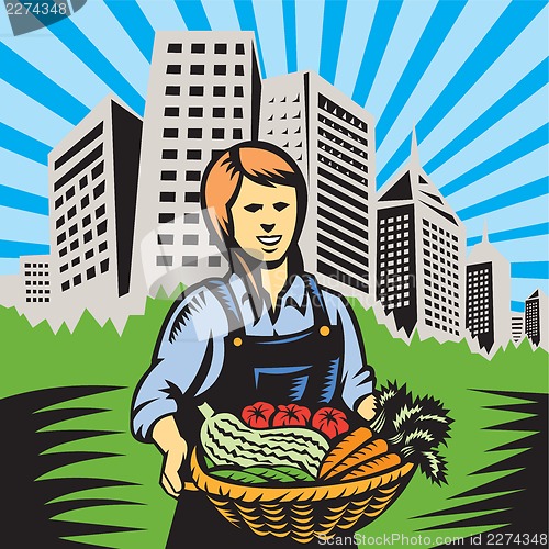 Image of farmer-female-harvest-building