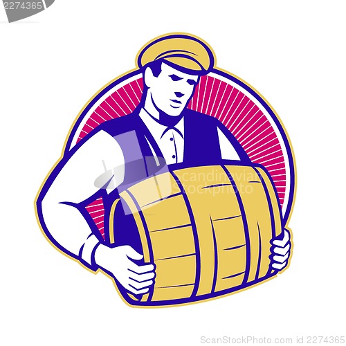 Image of Bartender Carrying Beer Keg Retro