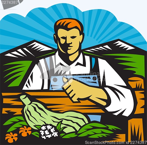 Image of Organic Farmer Farm Produce Harvest Retro