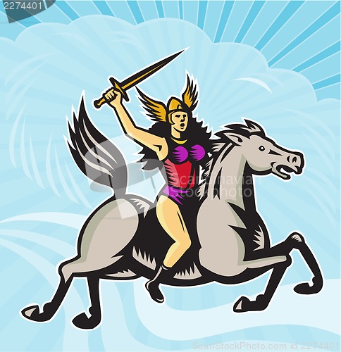 Image of Valkyrie Amazon Warrior Riding Horse