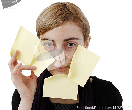 Image of Woman and post it