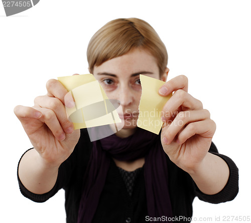 Image of Woman and post it