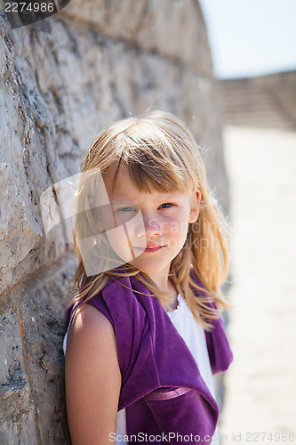 Image of Portrait of young girl at beach