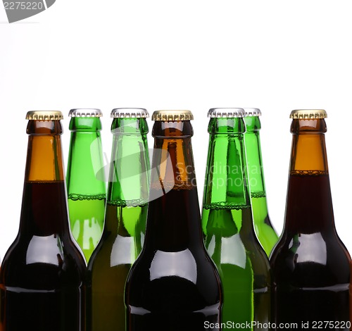 Image of Closed bottles of beer isolated on a white background