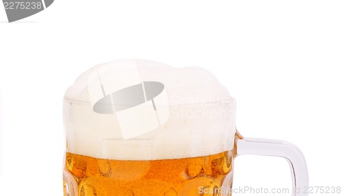 Image of Top froth on the mug of beer isolated on white