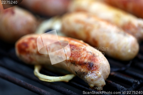 Image of A grilled sausage close up, barbecue